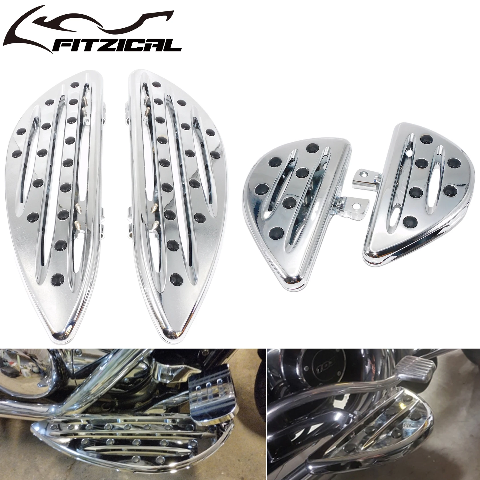 Adjustable Driver Floorboards For Harley Sportster 883/1200, Wide Glide, Low Rider - Forward Controls With Rubber Pads (Striped)
