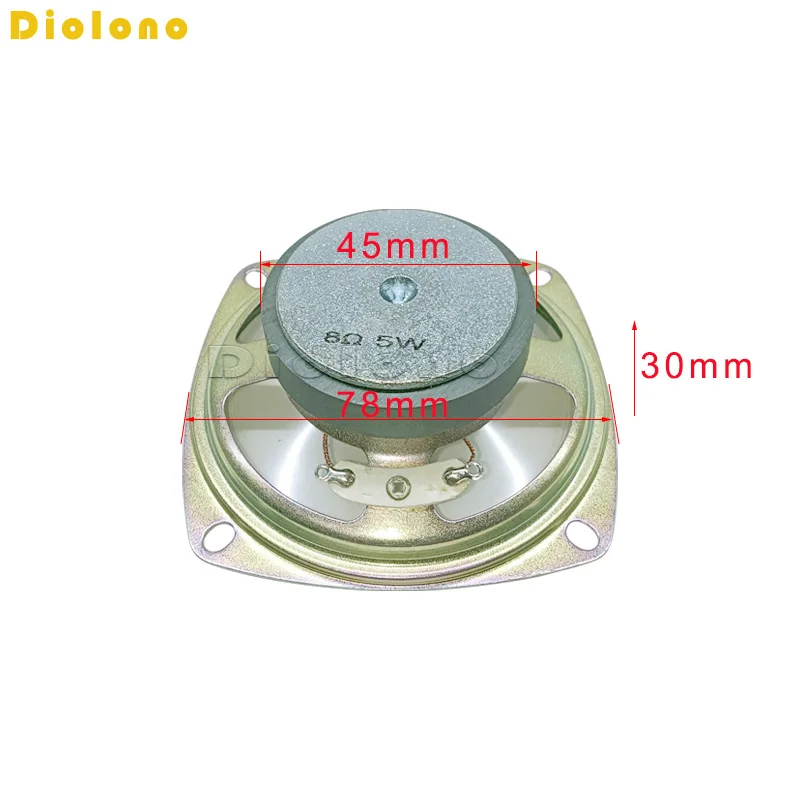 8Ohm 5W Loudspeaker 78MM 3inch Square Speaker Waterproof Clear Cone Paper Bright Cap 45MM External Magnetic Height 30MM