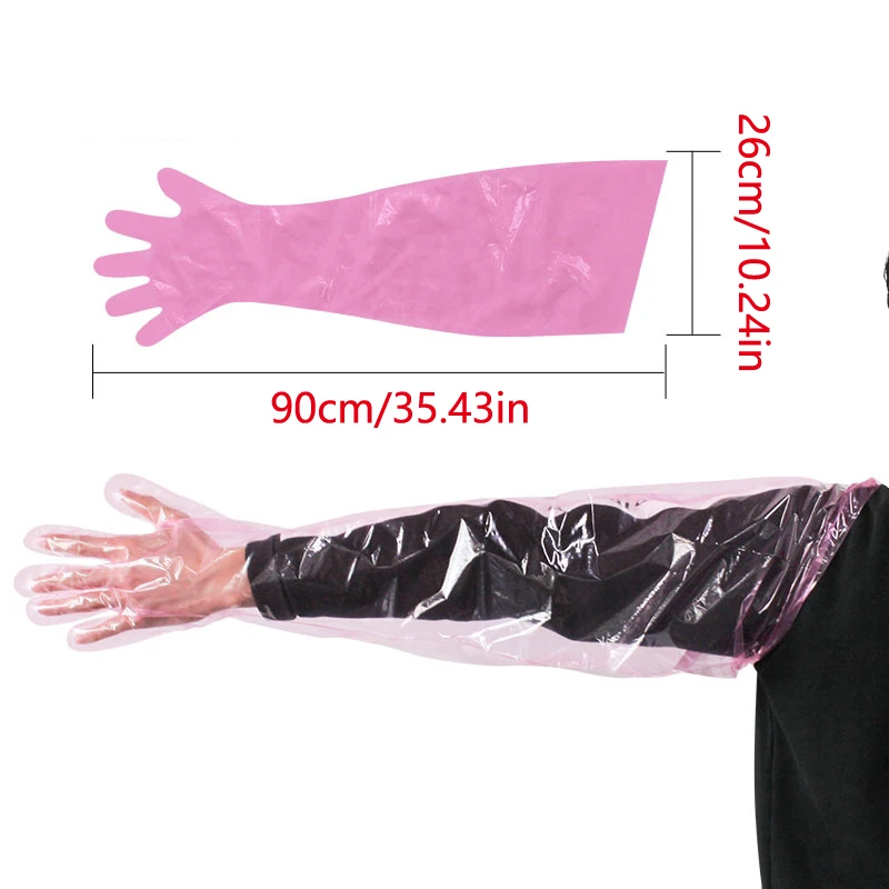 50Pcs Clear Disposable Vet Glove Sturdy Plastic Disposable Farm Glove Veterinary Examination Long Arm Rectal Examination