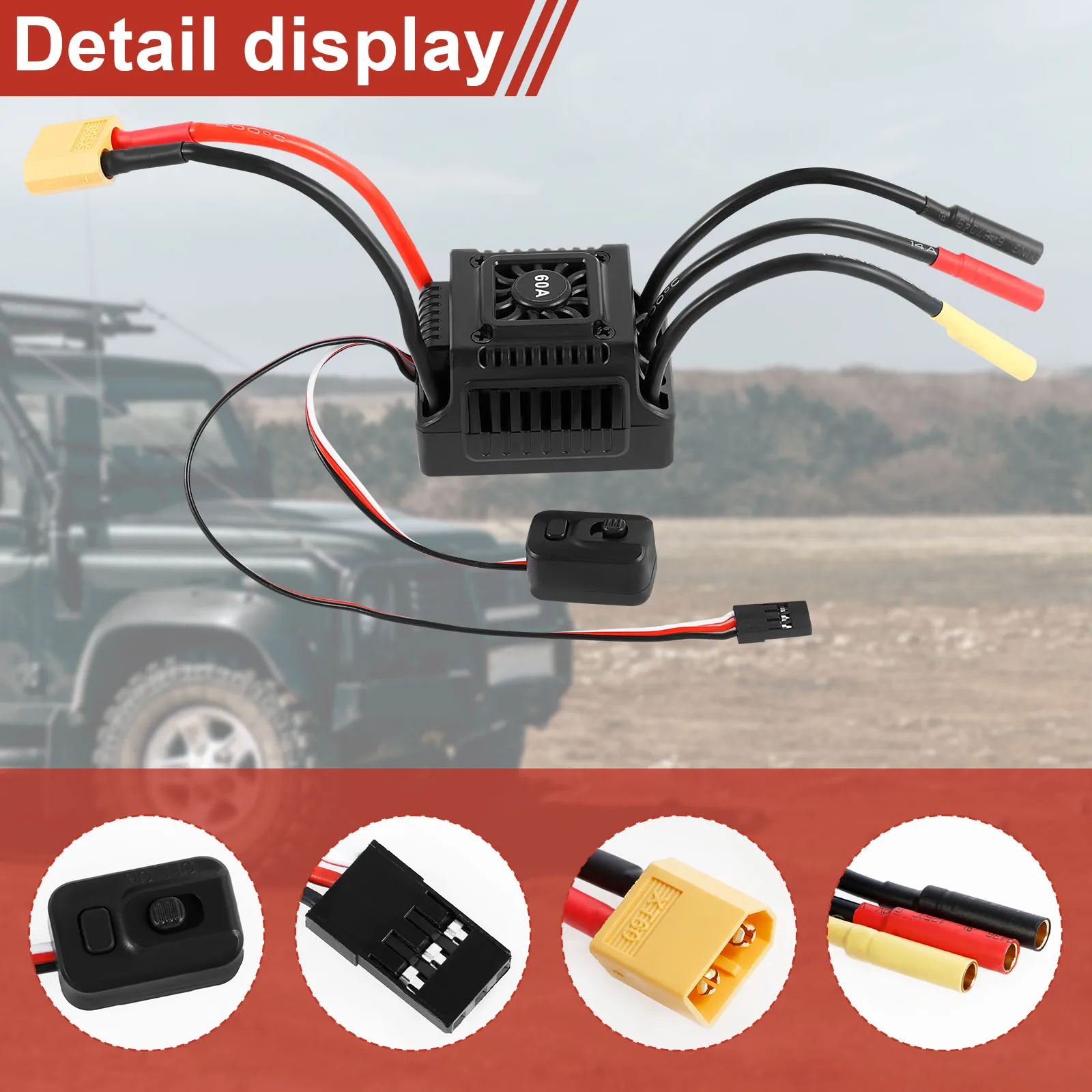 60A RC Part Waterproof Brushless Sensorless Dustproof Brushless ESC with XT60 Plug Adjustable ESC Multiple Protection