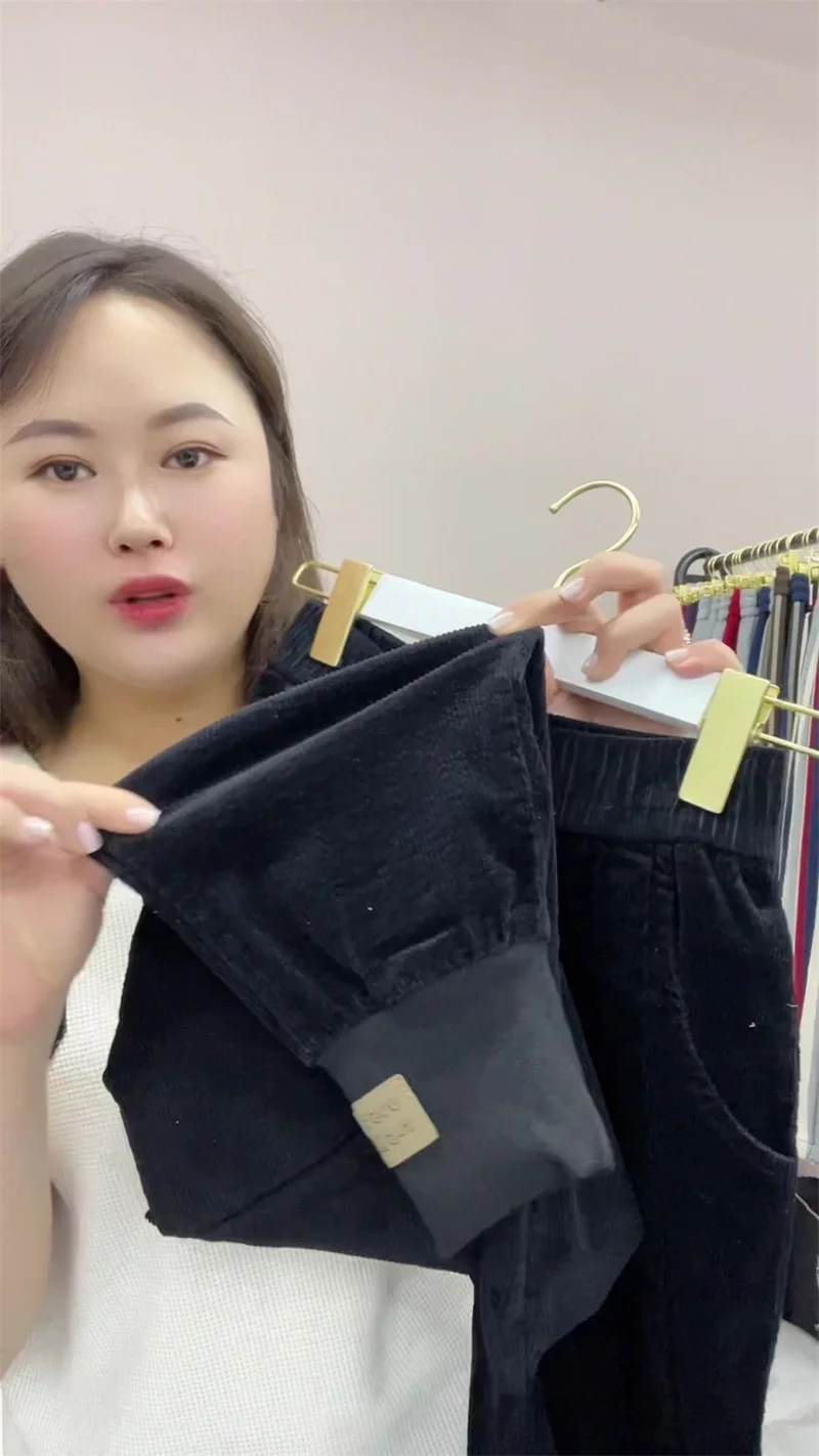 Spring Autumn New Solid Color Corduroy Pants Women Elastic Waist Loose Harem Pants All-Match Casual Bundle Foot Trousers Ladies