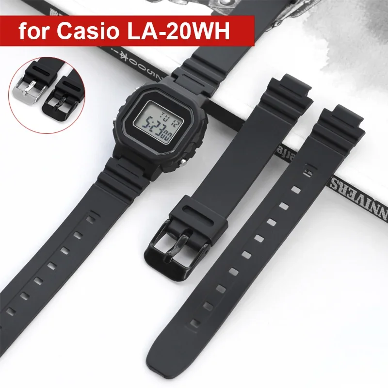 Strap for Casio LA-20WH Black Resin TPU Watch Band Women Sports Waterproof Silicone Stainless Steel Pin Buckle Bracelet 10mm