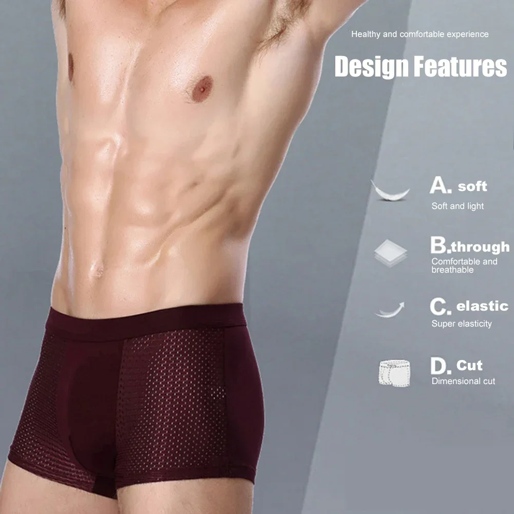 1Pack Lce Silk Men's Boxer Pantie Underpant Plus Size 4XL Shorts Breathable Underwear for Men's Panties Ultrathin Shorts Trunk 5