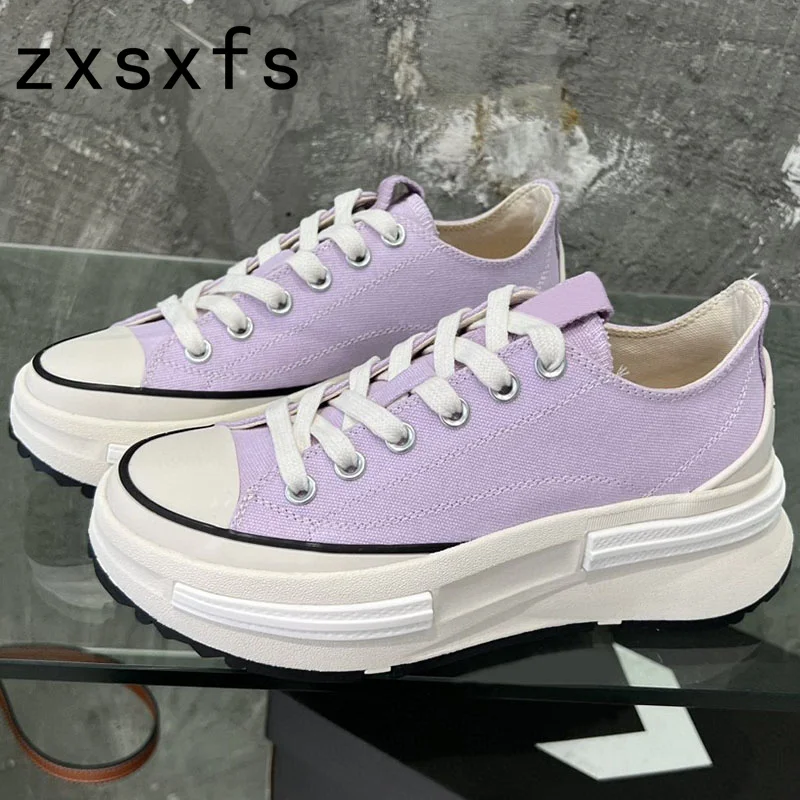 

2023 Thick Bottom Platform Shoes For Women Canves Sneakers Lace Up Casual Flat Shoes Woman Designer Brand Daddy Shoes