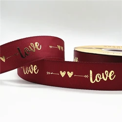 Premium 5 - Yard Grosgrain LOVE Ribbon for Crafting & Festive Decorations (Dark red)