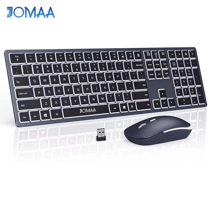 Wireless Keyboard and Mouse Set Rechargeable 2.4G USB Cordless Illuminated