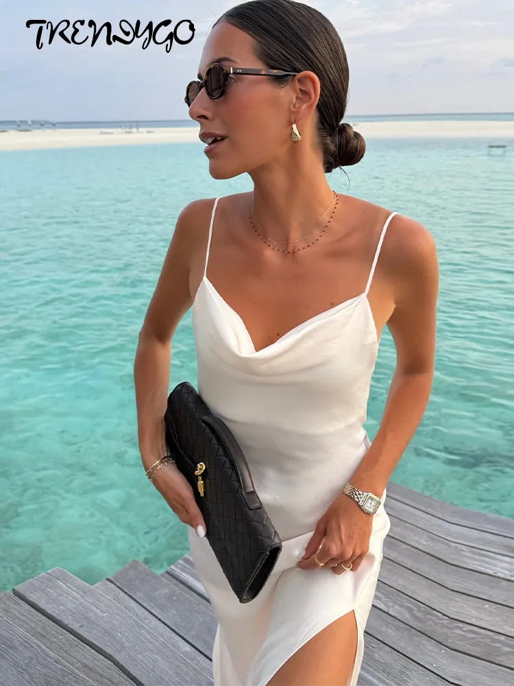 Tief Ausgeschnittenes Seitlich Geschlitztes Langes Kleid Damen Sexy Ärmelloses Rückenfreies Plissiertes Party-Abendkleid Charmantes Damenkleid Vestidos Longo