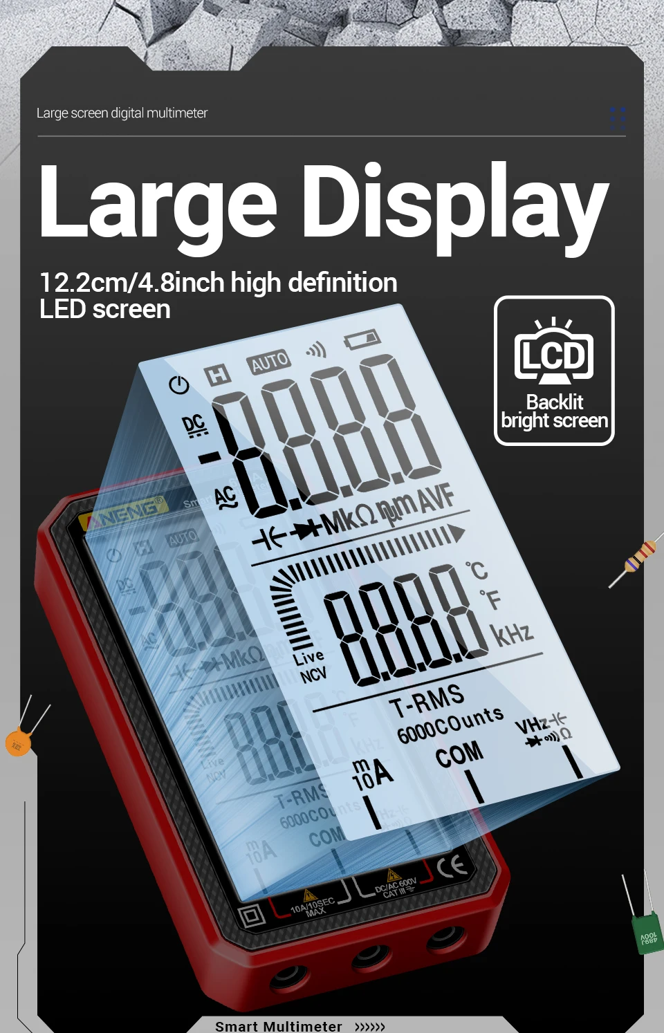 ANENG 620A Digitales Multimeter 6000 Anzeigen AC/DC Spannung Strom Widerstand Kapazität Temperatur Tester NCV Stromführender Leiter-Detektor – Detail 5