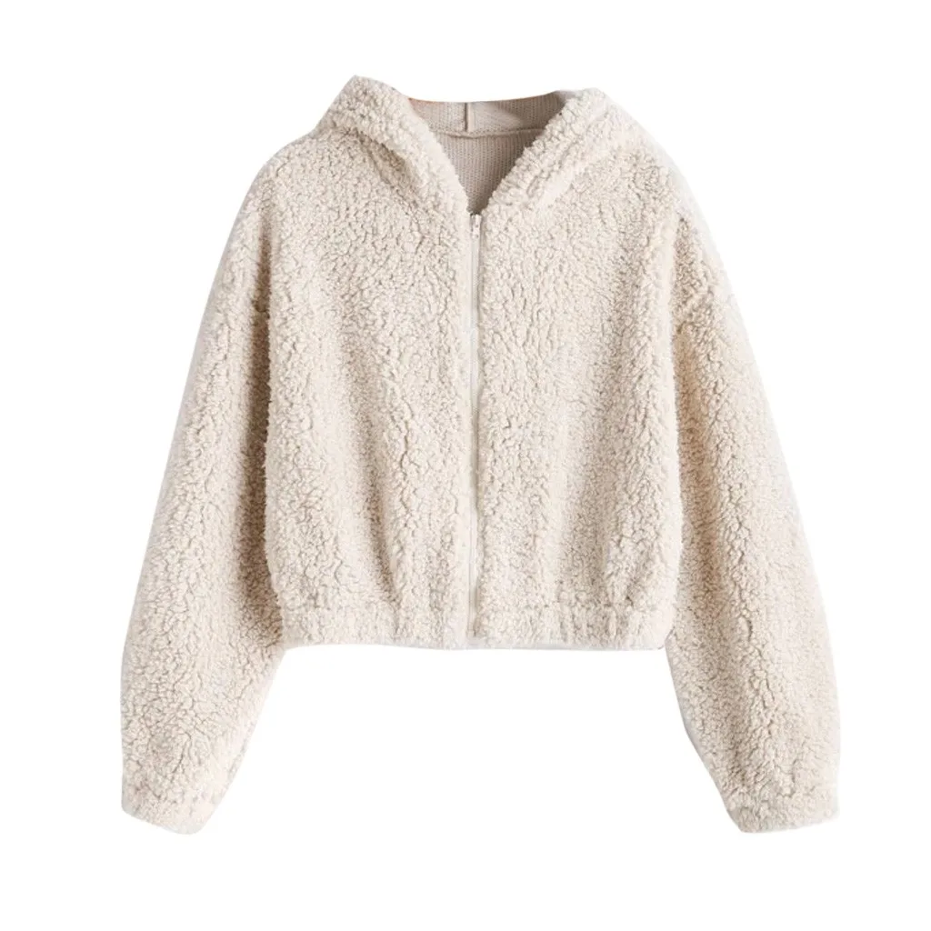 Plus Size Zipper Long Sleeve Female Fashion Solid Color Sweatershirt Fluffy Plush Hoodie Tops Women Winter Hoodies Sweatshirts