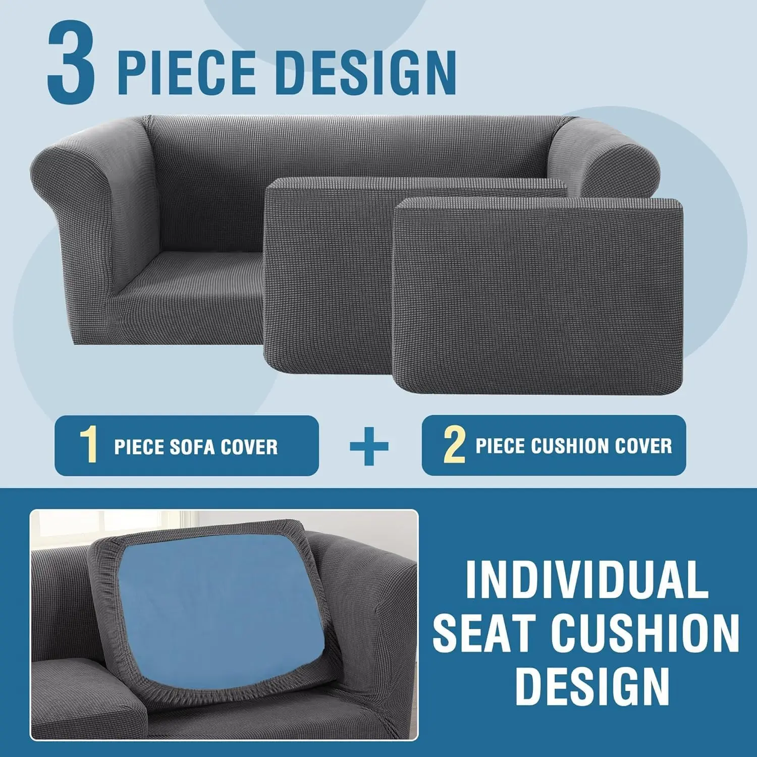 Stretch Jacquard Spandex Sofa Covers 1/2/3/4 Seater Sofa Slipcover with 1/2/3/4Pcs Cushion Covers Sofa Furniture Protector 3