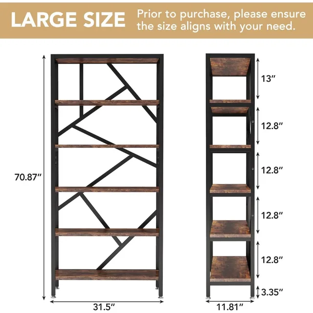 71" 6-Tier Industrial Bookshelf 2