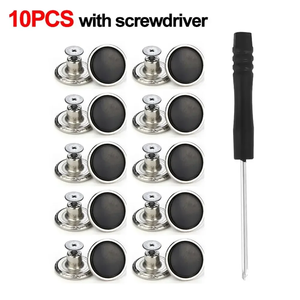 10Pcs Metal No-Sewing Jeans Button Repair Kit with Removable Buckles