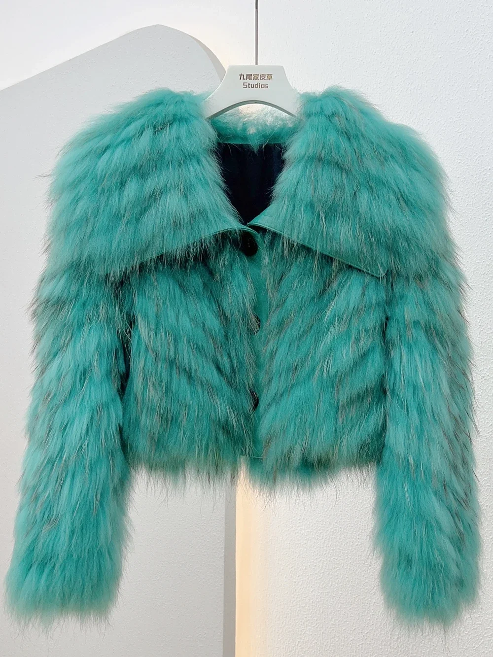 

Short Real Fur of Raccoon Coat Female Young Puffy Jackets 2023 Winter Knitted Thick Warm Lapel Long Sleeves Women's Clothing 1Pc