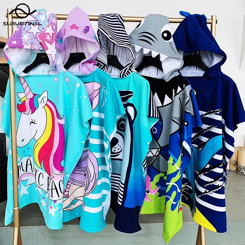 Poncho Towel Baby Cover Up Surf Poncho Boy Girl Unicorn Shark Hooded Children's Beach Swimming Towel Bathing Suit Changing Robe