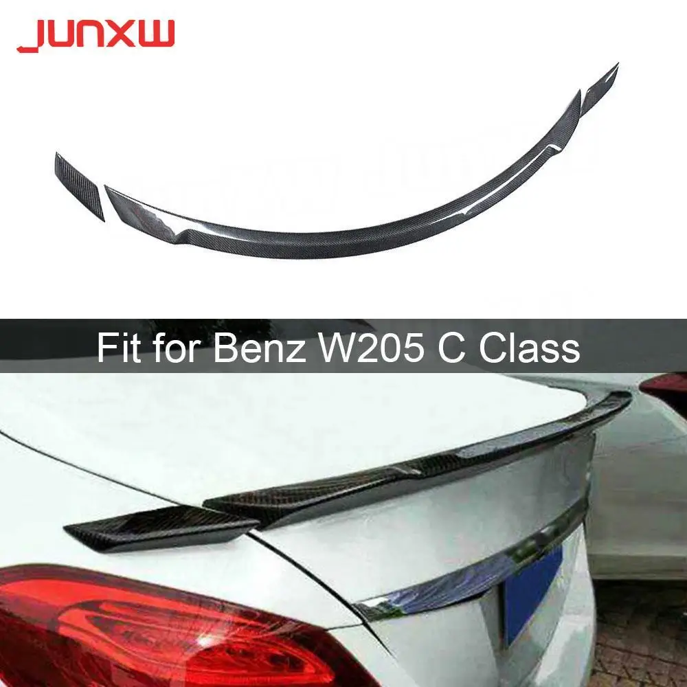 

3 PCS Carbon Fiber Rear Lip Spoiler Boot Wings for Mercedes-Benz W205 C Class C200 C250 C300 Sedan 4 Door 2014-2017
