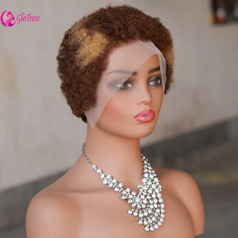13x4 Frontale Del Merletto Dei Capelli Umani Parrucche Pixie Brasiliano Afro Crespo Vergine Remy Riccia Parrucca Afro di Alta Qualità Confortevole Morbido Naturale - immagine 4