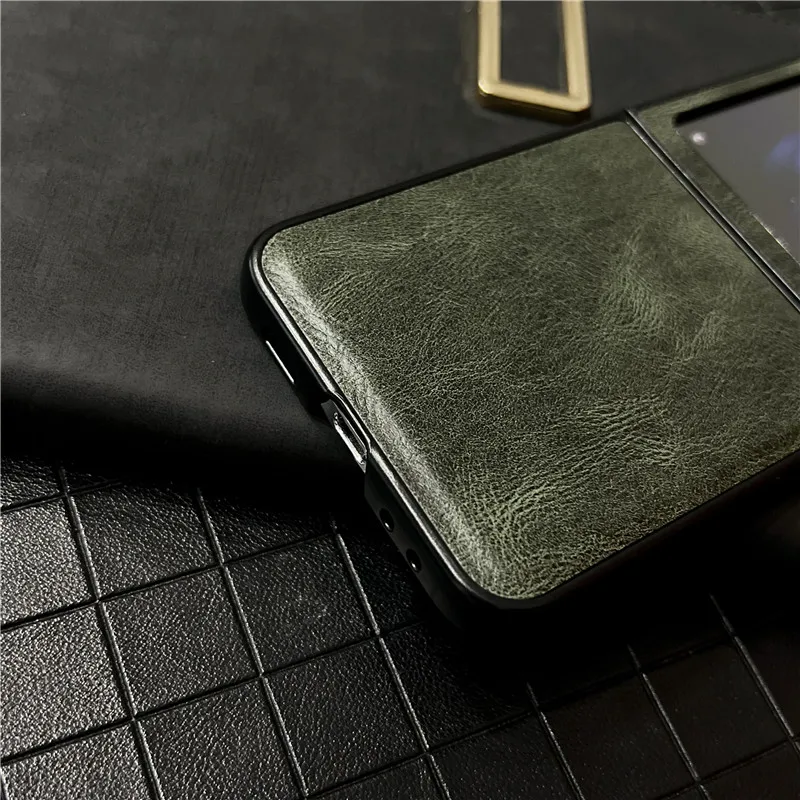 Pu Leather Phone Case For Samsung Galaxy Z Flip 5 5G Solid Color Small Screen Tempered Film Protective Shell Flip5 Cover