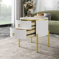 Table d'appoint avec tiroirs, surface à texture marbre, pieds et poignées en métal doré, design réglable, table d'appoint multifonctionnelle, mobilier moderne pour salon, chambre, bureau, appartement, décoration intérieure, 55 x 55 x 62 cm 8