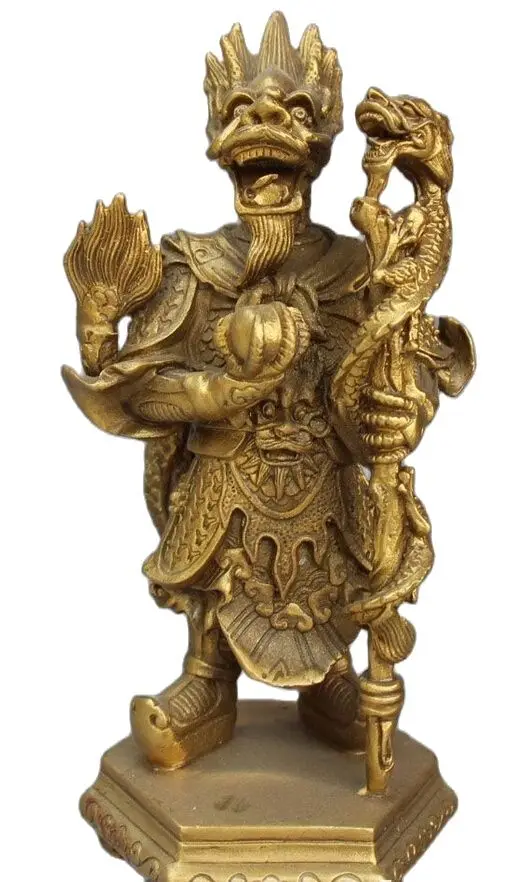 

Китайская Бронзовая буддийский воин, защитная подставка, Статуя Дракона Королевский шар Будды, 16 см, 6 дюймов