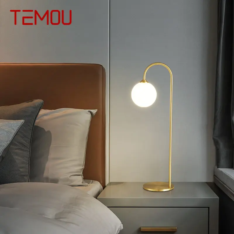

TEMOU Contemporary Brass Table Lamp LED Gold Copper Desk Decor Lighting for Modern Home Study Bedroom