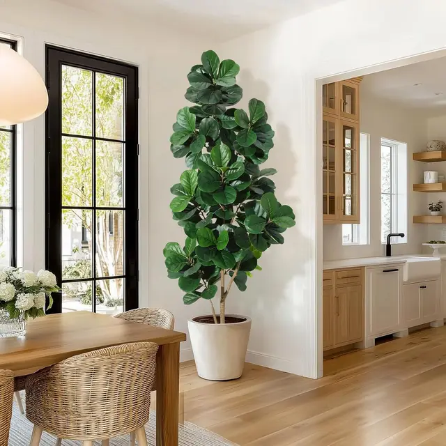 4FT/5FT/6FT/7FT Fiddle Leaf Fig Tree Artificial with Leaves, Realistic Faux Ficus Lyrata Trees in White Planter Pot, Home Decor 1
