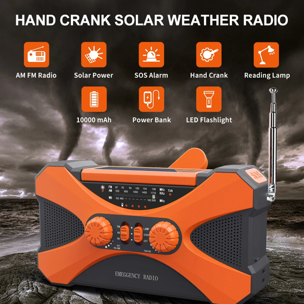 

Portable Solar Hand Crank Radio Emergency Radio AM/FM/NOAA Outdoor LED Torch SOS Alarm Power Bank Speaker Weather Radio