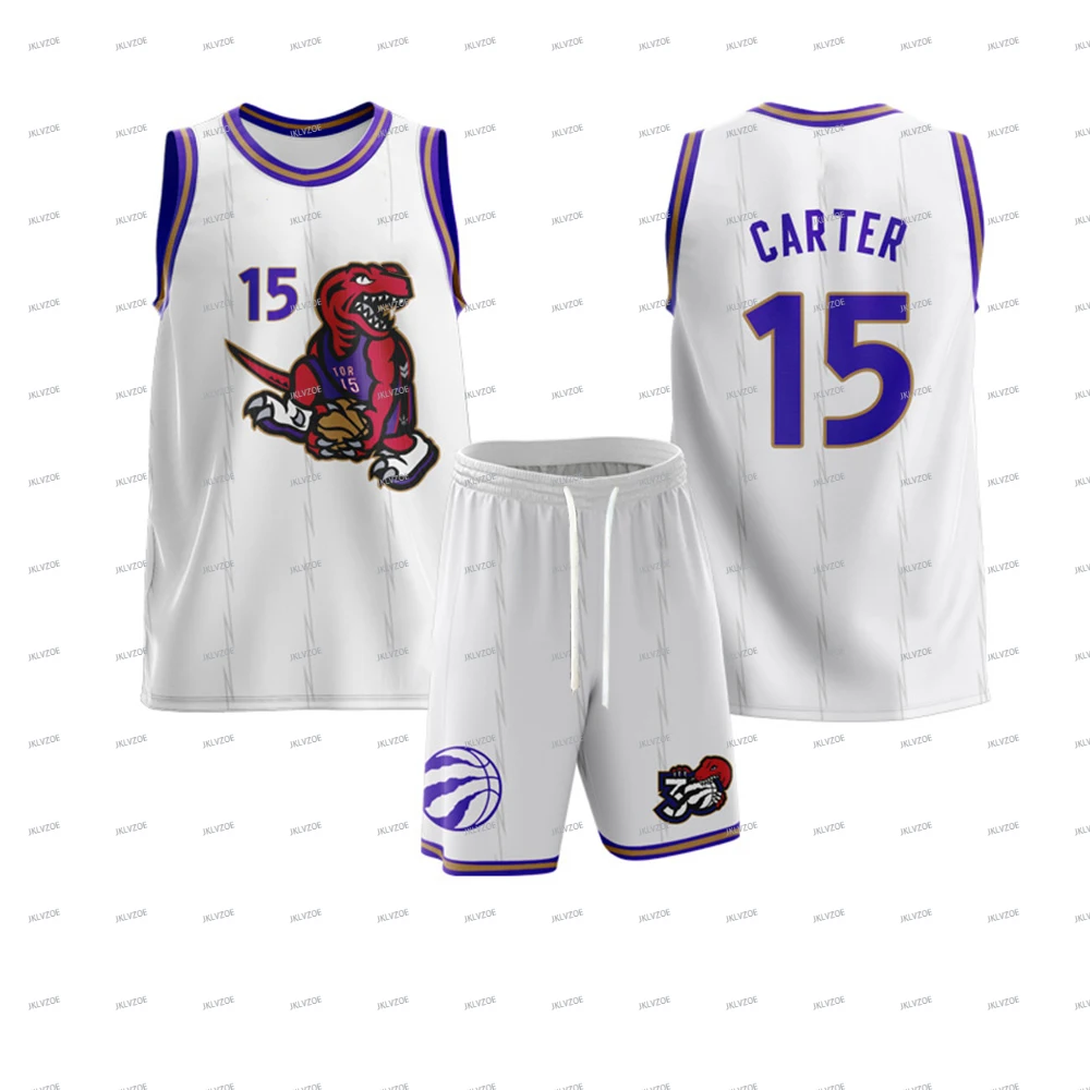 New Summer Men's Sports Vest Set Sleeveless Vest And Shorts Raptors Basketball Jersey NO.15 Carter Jersey Two-Piece Jersey 5