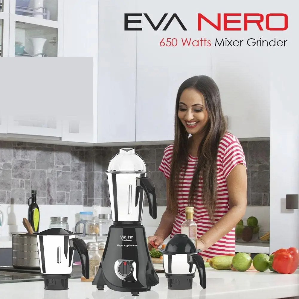 Eva Nero Mixer Grinder 650 watts - 110V Chef's Whisk, Flat Mixing Paddle, Dough Hook, 5