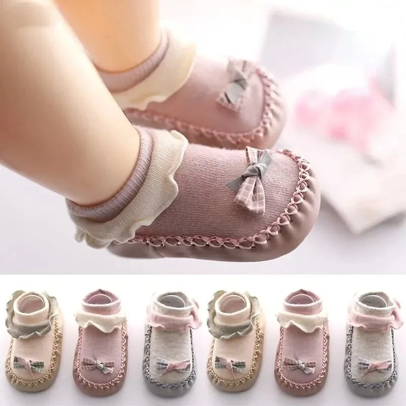 Fall Winter 0-2 Year Old Baby Socks Cute 3D Cartoon Doll Sock Warm Cute Socks Baby Girl Sock Bow Tie Children Anti Slip Socks