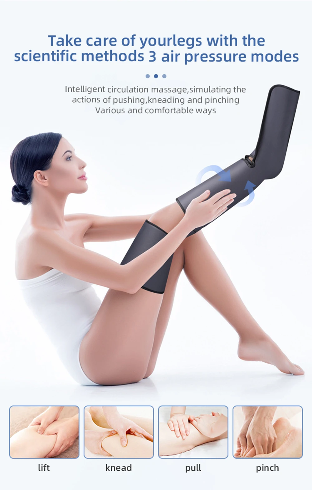 Presszoterápiás lábmasszírozó 2000mah újratölthető akkumulátorral, vádli- és combmasszírozó légzsákkal, izomlazító fájdalomra_voghion.com