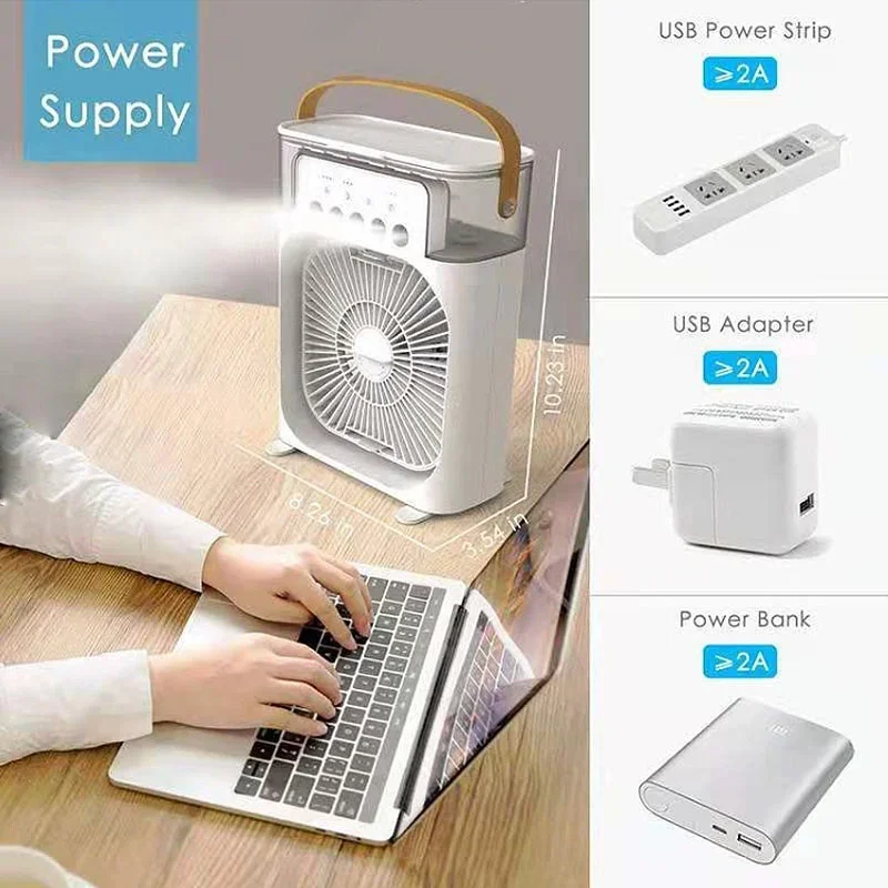 Ar condicionado portátil com luzes noturnas LED, 3 em 1 ventilador, pequeno refrigerador de ar, umidificador, casa fãs, Dropship 3
