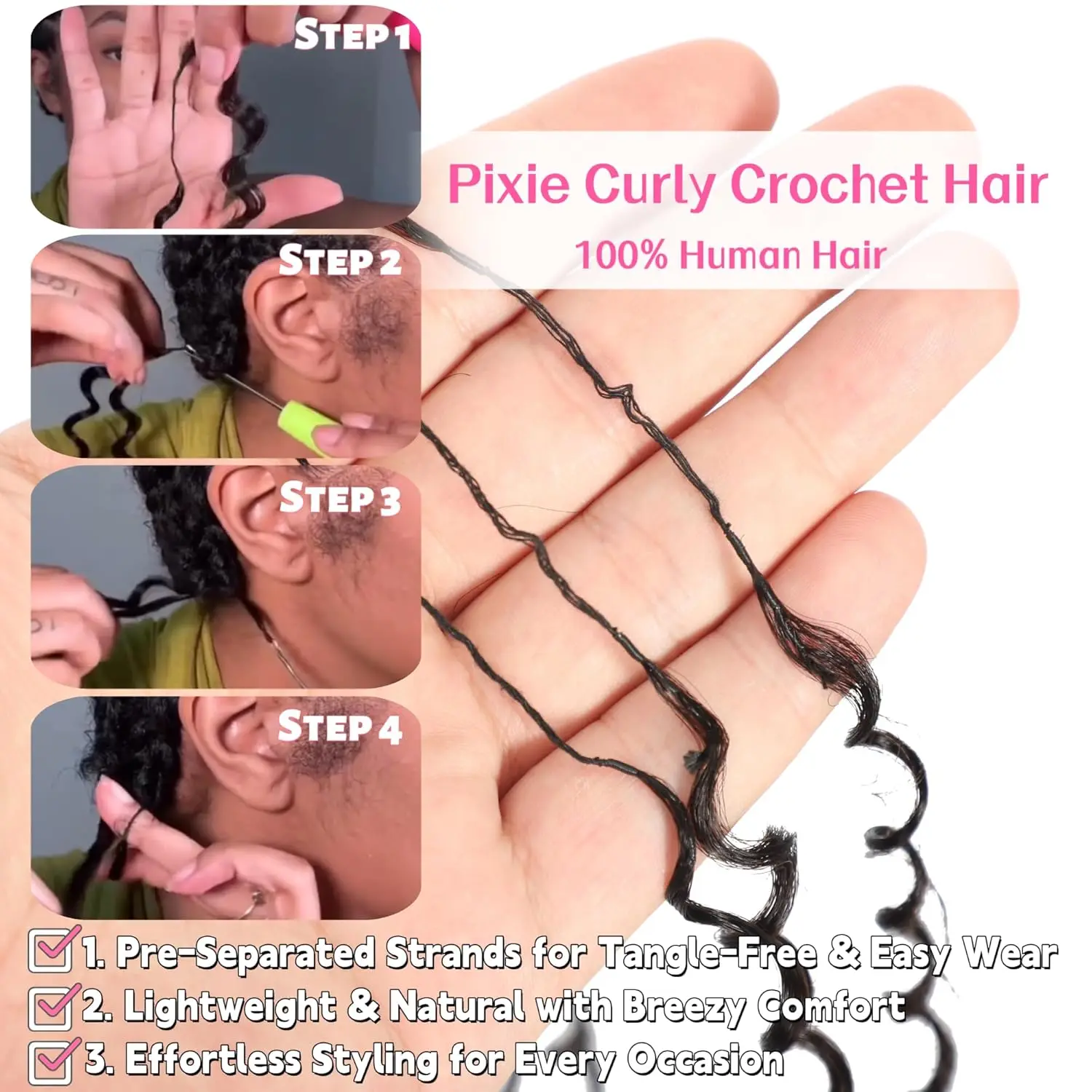 Deep Wave Knotless Pre-Separated Crochet Hair Extensions Human Hair Kinky Curly Crochet Feather Human Hair Extensions 100g/Pack 3