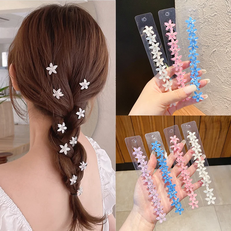 10PCS/Set Hair Clip Braided Hair Small Flower Hair Buttons Hairpin Girl Cute Headdress Girl Mini Hair Claw Hair Accessories women s clothing patchwork buttons sweet young style lively cute summer thin turn down collar loose short sleeve floral blouses