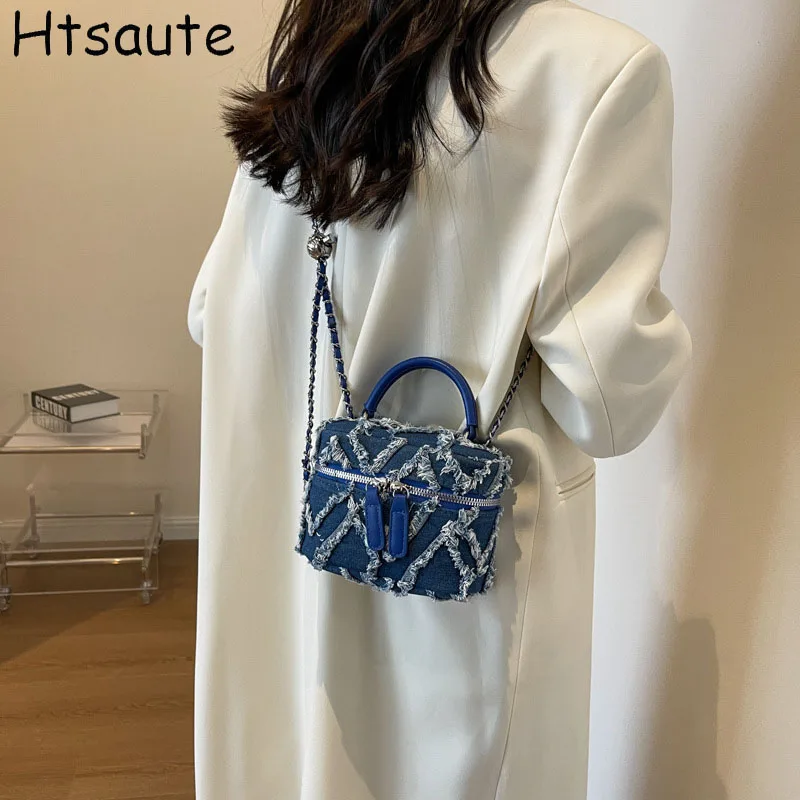 High Quality Denim Handbag Bucket Women's Bag Solid Color Shoulder Crossbody Bags Lady Messenger Small Tote for Women Girls
