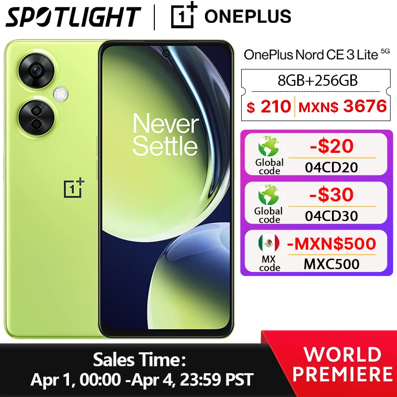 

Global Version OnePlus Nord CE 3 Lite 5G 8GB 128GB 2400 x 1080 108MP 67W SUPERVOOC Snapdragon 695