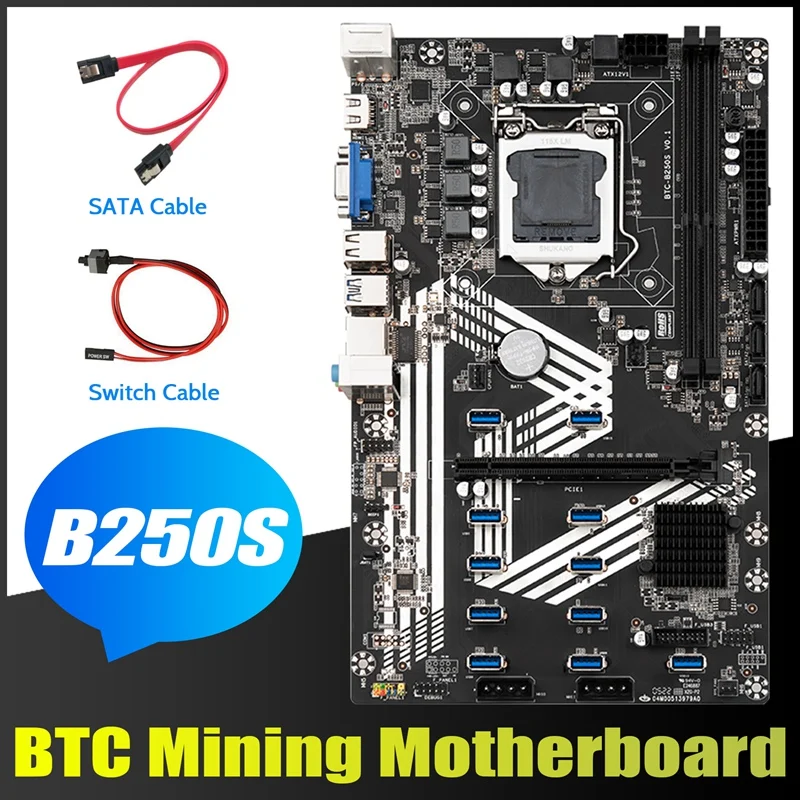 cheap pc motherboard B250S Mining Motherboard+Switch Cable+SATA Cable LGA1151 11XUSB3.0+1XPCIE 16X Slot DDR4 For ETH Miner Motherboard best pc motherboard for music production