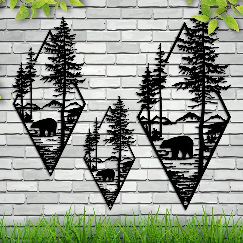 

Metal Wall Art Bear Pine Tree Wall Decor Cut Metal Art Metal Wall Decor For Home Bedroom Office Outdoor Kindergarten Decorative