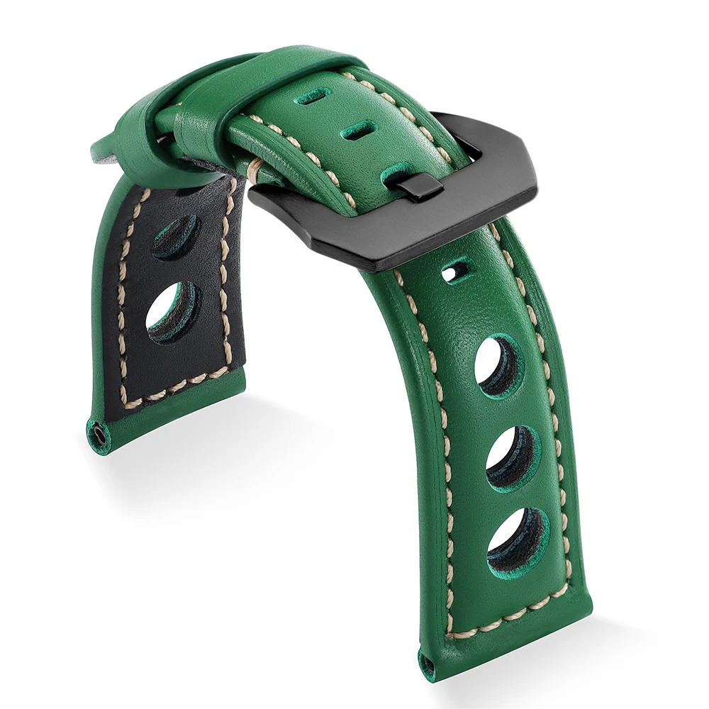 Vintage-Style Genuine Leather Watch Strap in Black, Blue, and Brown - Men's and Women's Wristband Bracelet