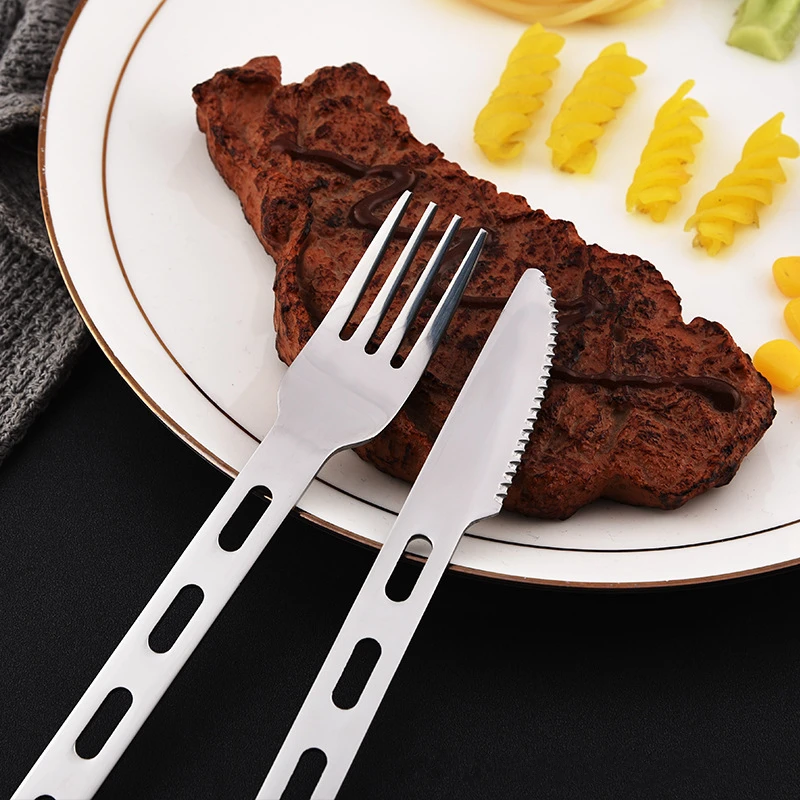 304 Stainless Steel Picnic Tableware Creative Hollow Spoon Fork Knife Portable Camping Cutlery Children's School Dinnerware