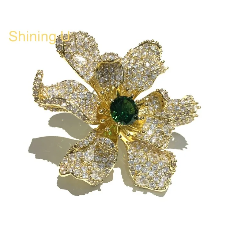 

Shining U Luxury Floral Full Zircon Gems Brooch for Women Fashion Accessory Gift