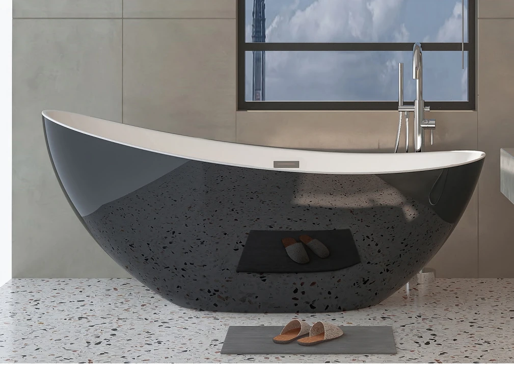 European Style Large Nordic Spa Integrated Seamless Massage Function Freestanding Hotels Crescent-Shaped Acrylic Bath Bathroom