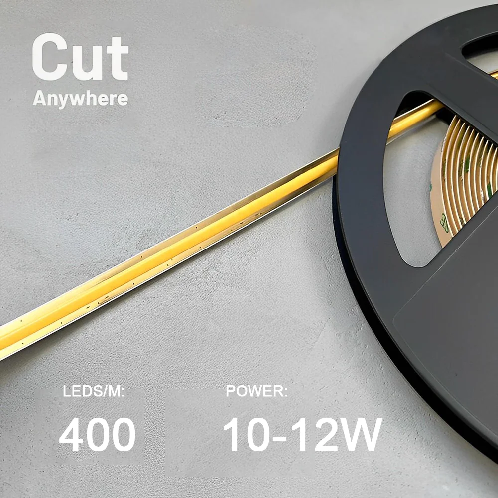 COB LED 스트립 조명, 무료 커넥터 포함, 어디서나 절단, 12V, 3000K, 4000K, 6000K, 90Ra, 5M/롤
