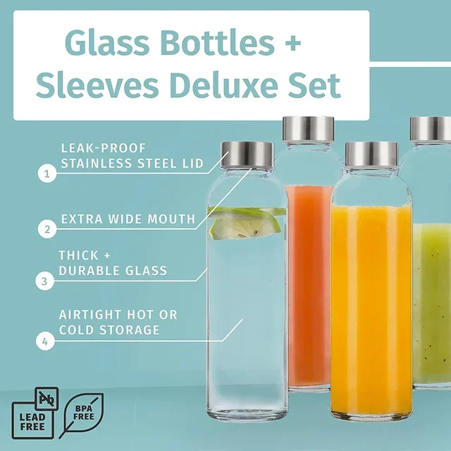 280ml/360ml/550ml Glass Water Bottle High Temperature Resistant Sport Bottle with Protective Bag BPA Free Travel Drink Bottle 4