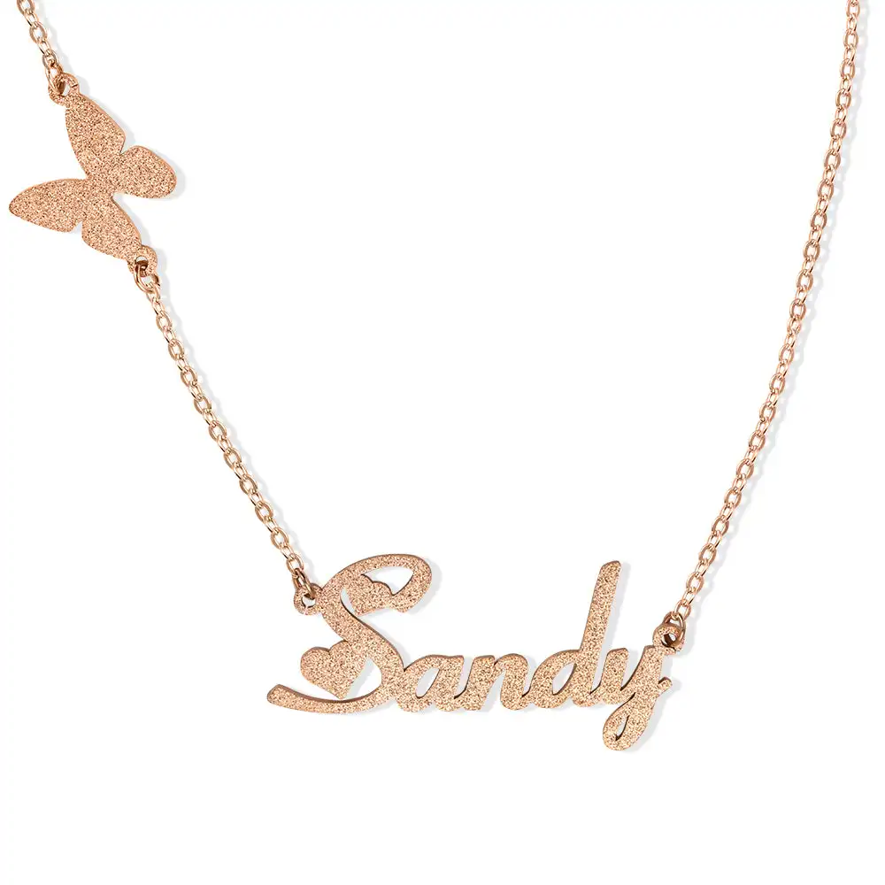 Personalized Frosted Custom Name Necklace Butterfly Symbol Text Necklace Being Customized Birthday Gift for Girlfriends