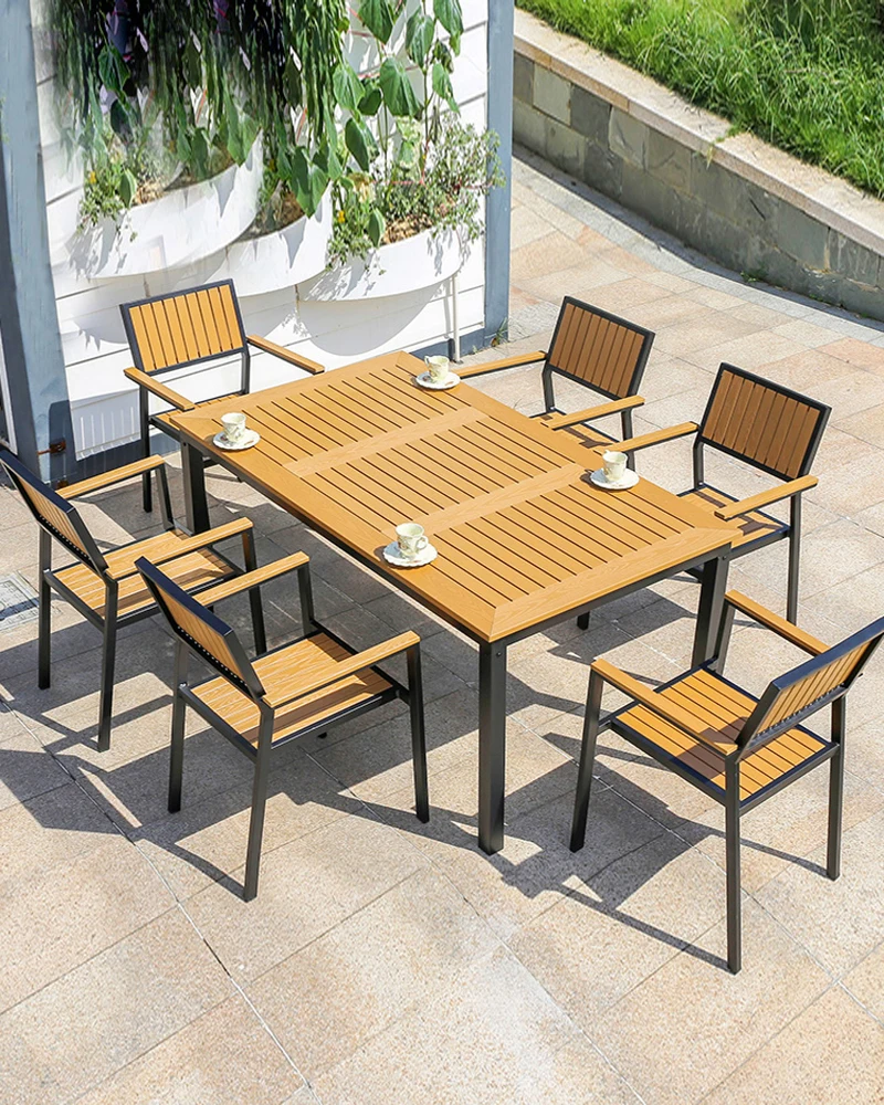 Mesas y sillas de madera de plástico exteriores, muebles de exterior para Patio, jardín, balcón, tienda té con leche, ocio al aire libre| | - AliExpress