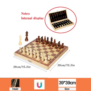 Large Magnetic Wooden Folding Chess Set Felted Game Board 29cm/34cm/39cm Interior Storage Adult Kids Gift Family Game Chess Boar 7