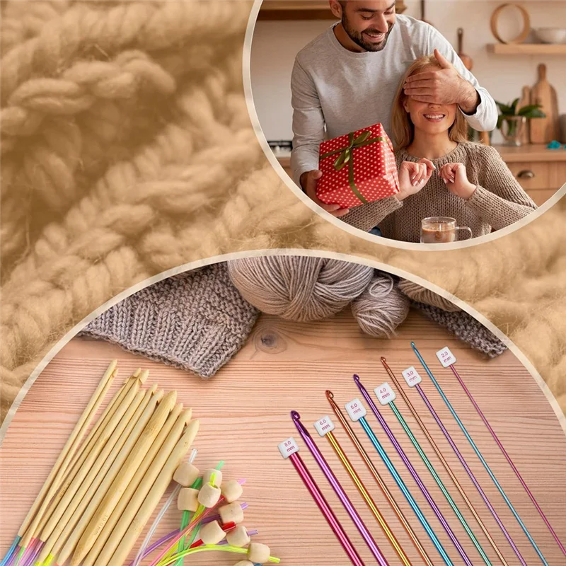 23 Pcs Tunisian Crochet Hooks Kit 11Pcs Aluminum Long Crochet Hooks 2.0-8.0 Mm And 12 Pcs Bamboo Tunisian Kit