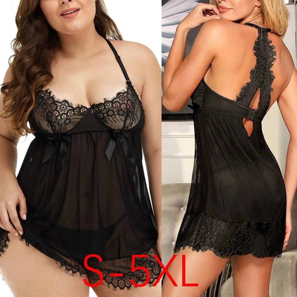 High Quality Lingerie Sexy Hot Erotic Apparel Sexy Sleepwear Exotic Underwear Porn Costumes Transparent Lace Babydoll plus size 1