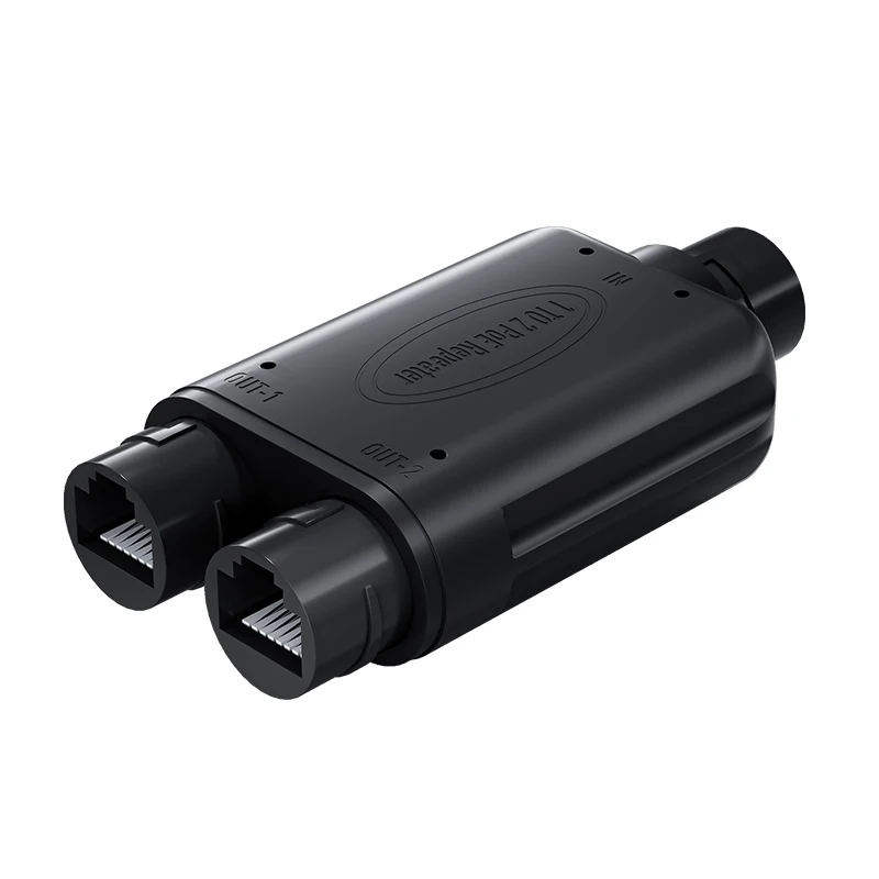 2포트 방수 POE 리피터 IP66 10/100Mbps 1:2 PoE 연장기 블랙 (IEEE802.3af/at 48V 지원) 실외용 POE 스위치 카메라용