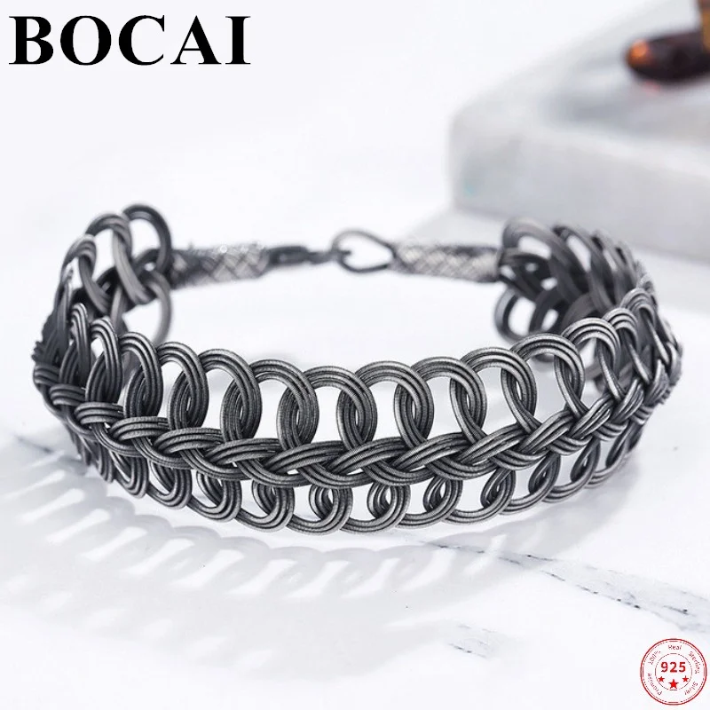 

BOCAI S999 Sterling Silver Bracelets for Men Women 2023 New Women's Fashion Bangle Pure Argentum Silk Hand Weaven Jewelry